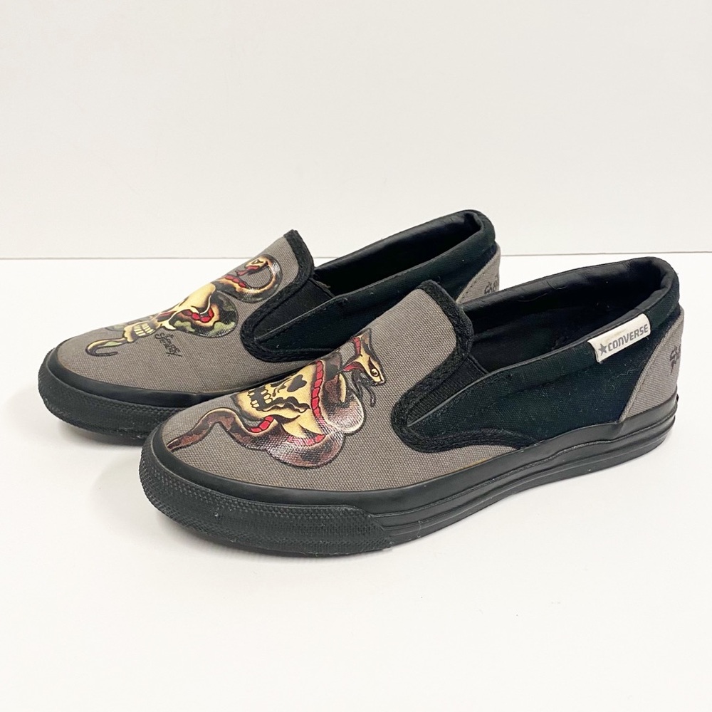 Converse Gray & Black Snake & Skull Sailor Jerry Slip On Sneakers